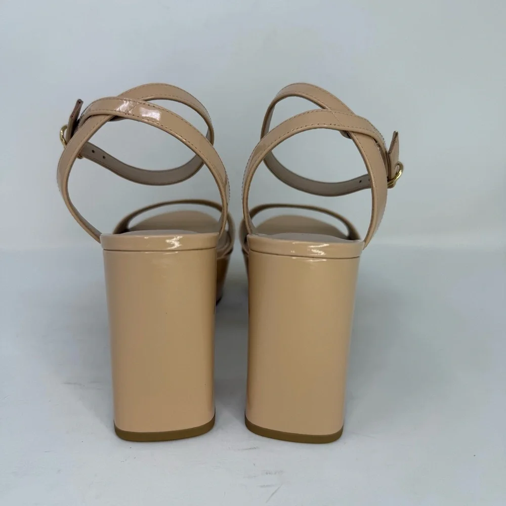 New Stuart Weitzman Gala Patent Leather Sandals Golden Beige Sz 9